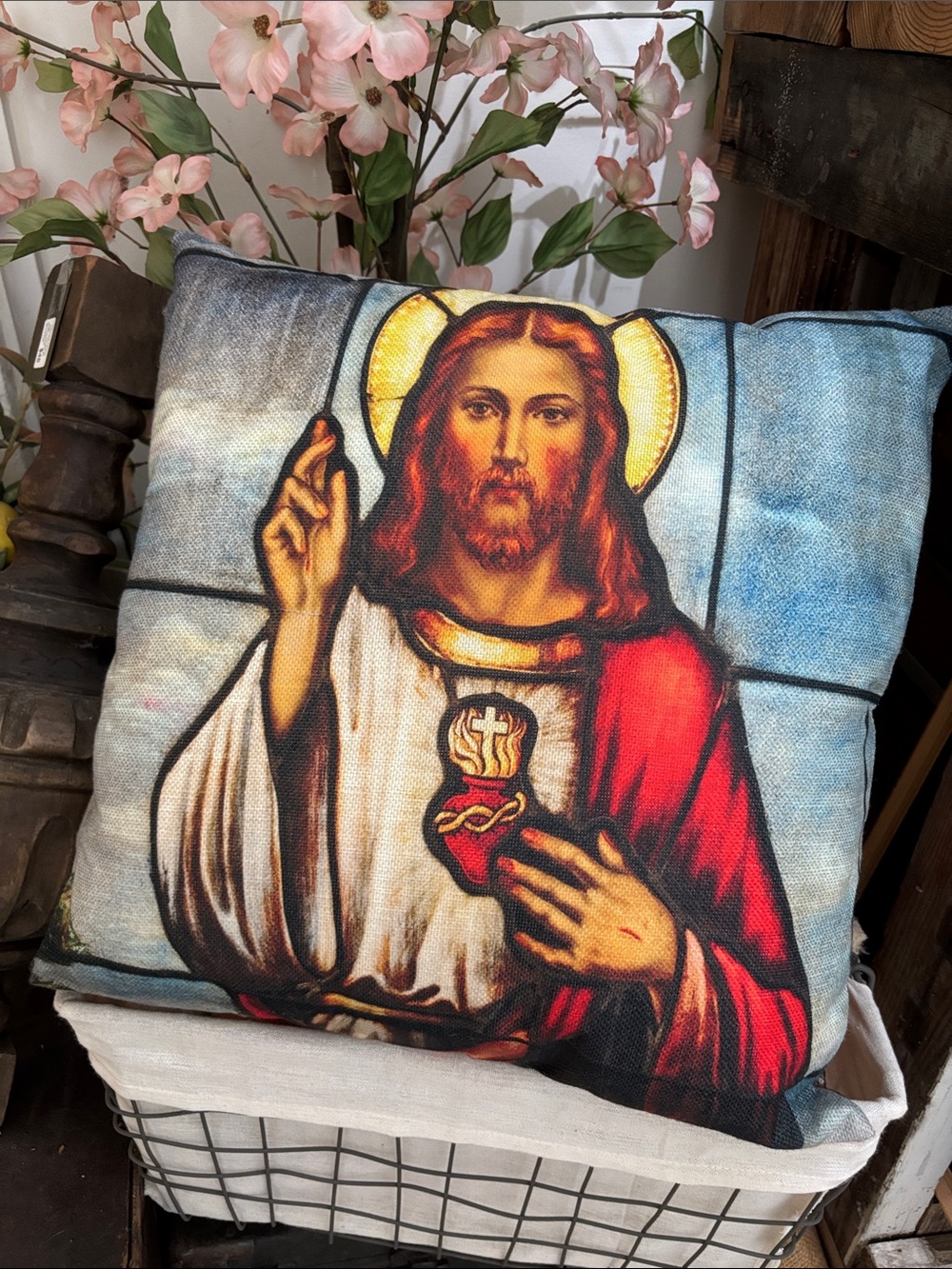 Sacred Heart Jesus throw accent pillow 18” square edgy religious cult new Christ